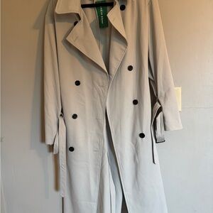 NWT SHEIN Light Gray Trench Coat with Black Buttons
